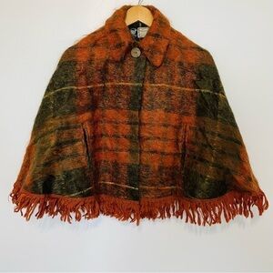 Scottish Mohair Plaid Vintage Fringe Cape Poncho Tartan Coat